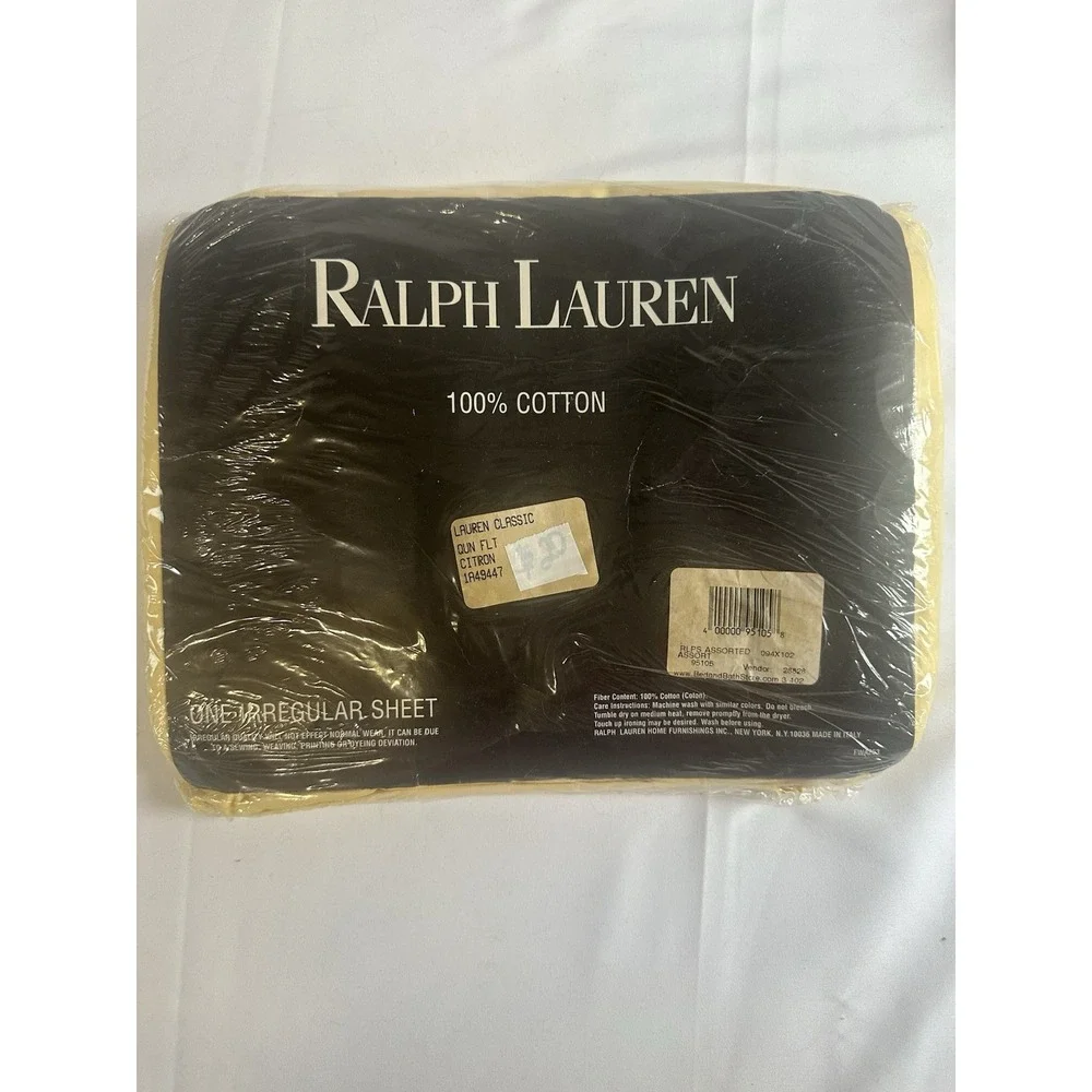 Ralph Lauren Queen Flat Sheet In Citron Cotton Irregular